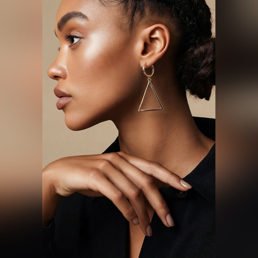 Gold Triangle Drop Hoop Earrings and necklace set - Women Jewelry